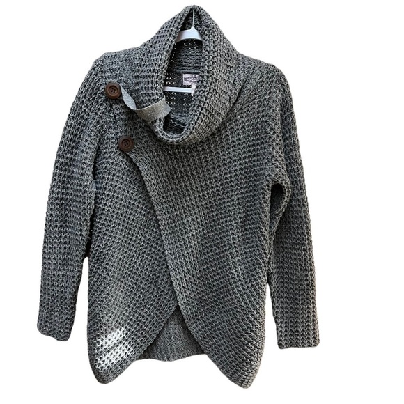 Oliver by Escio‎ Cardigan Sweater Asymmetric  Gray Loose Knit Wrap Size Large - Picture 1 of 5